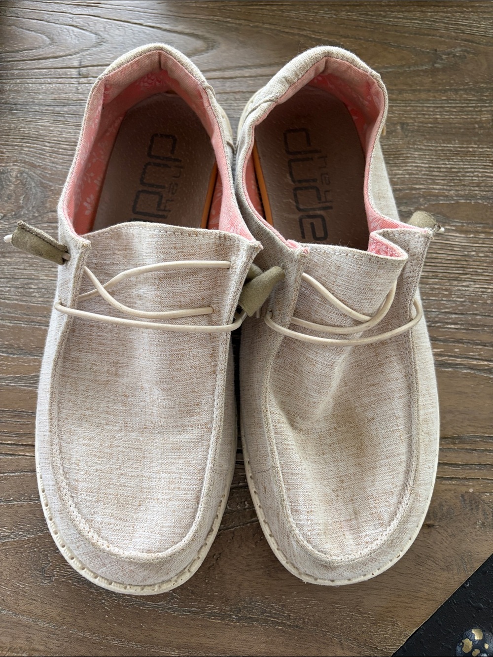 Hey Dude Women's Beige Canvas Sneakers with Pink Lining